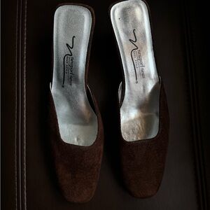 Newport News Brown Suede Mule Heels Classic Style